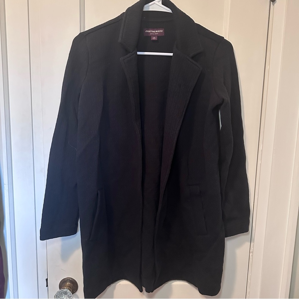 Johnston & Murphy Black Pima Cotton Blend Open Front Coat, Oversized, Layering